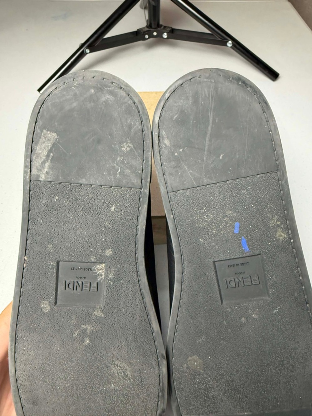 Used FENDI FF Embossed Black Leather Sneakers Sz 37.5 / US 7.5 - Picture 12 of 13